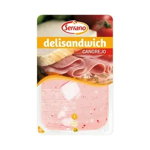 Serrano Fiambre de Pavo y Cerdo Cocido con Sabor a Cangrejo, Cortado en Lonchas Serrano Delisandwich 100 G. 90 G