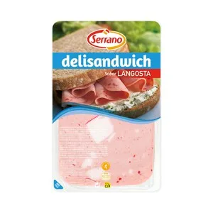 Serrano Fiambre de Pavo y Cerdo con Sabor a Langosta, Cortado en Lonchas Serrano Delisandwich 100 G. 90 G
