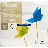 Servilleta Blanca 2 Capas 38x38 Eroski, Paquete 60 Uds