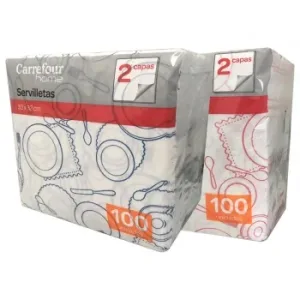Servilletas de Papel 2 Capas 33x32 Cm Carrefour Home 100 Unid.