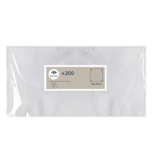 Set 200 Servilletas Blancas 2 Capas 33x33 Cm Carrefour Home