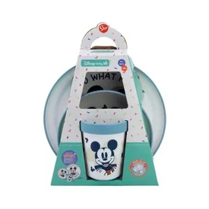 Set Antideslizante Plato + Bol + Vaso, Incluye Cuchara Mickey Mouse.