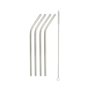 Set de 4 Cañitas de Acero Inoxidable con Limpiador, Actuel.