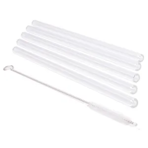 Set de 5 Cañitas Rectas de Vidrio + Cepillo Reutilizable, 15 Cm., Actuel.