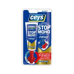 Silicona Blanca Stop Moho 70ml, de Fácil Aplicación, con Espátula Incorporada, Ceys. 70 ML