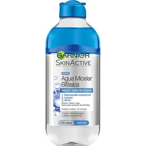 Skin Active Agua Micelar Bifásica Desmaquillante Waterproof para Pieles y Ojos Delicados Garnier