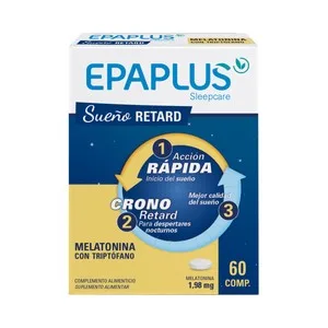 Epaplus Sleepcare Retard Complemento Alimenticio a Base de Melatonina con Triptófano 60 Comprimidos. 60 UD