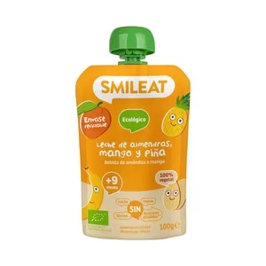 Smileat Bolsita de Fruta (mango y Piña) Ecológica con Leche de Almendras, a Partir de 9 Meses 100 G.