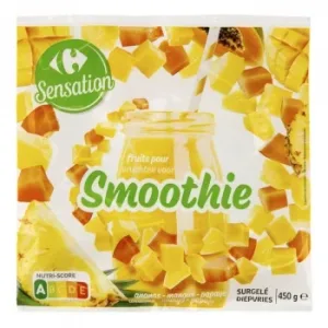 Smoothie de Piña, Mango y Papaya Carrefour Sensation 450 G.