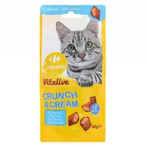 Snack con Salmón para Gato Vitalive Crunch & Cream Carrefour Companino 60 G.