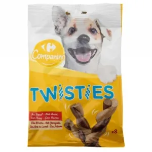 Snack de Pollo y Buey de Perro Carrefour Twisties 8 Unidades 140 G.
