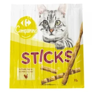 Snack de Pollo y Hígado para Gato Sticks Carrefour 6 Unidades de 5 G.