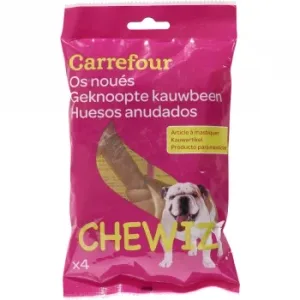 Snacks Huesos Anudados de Piel de Buey para Perro Carrefour Pack de 4 Unidades