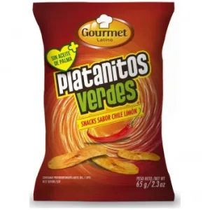Snacks Platanitos Verdes Sabor Chile Limón Gourmet Latino 65 G.