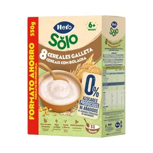 Hero Solo Papilla de 8 Cereales y Galleta a Partir de 6 Meses 550 G.