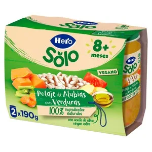 Hero Solo Tarritos de Potaje de Alubias con Verduritas (textura con Trocitos), a Partir de 8 Meses 2 X 190 G. 380 G