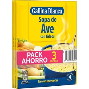Sopa de Ave con Fideos Formato Ahorro Pack 3  Gallina Blanca 80 G