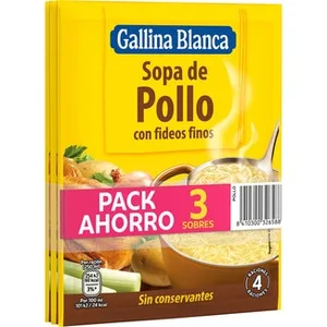 Sopa de Pollo con Fideos Finos Pack 3  Gallina Blanca 80 G