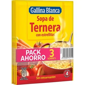 Sopa de Ternera con Estrellitas Pack 3  Gallina Blanca 80 G