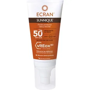 Sunnique Fluido Solar para Cara y Escote Viteox 80 Spf-50+ Resistente al Agua Ecran