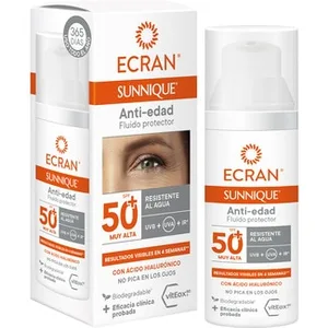 Sunnique Fuido Facial Solar Protector Anti-edad con Ácido Hialurónico y Viteox 80 Spf-50+ Resistente al Agua Ecran