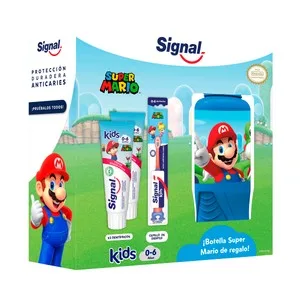 Signal Super Mario - Kit Cuidado Bucal con 2 Pastas y un Cepillo de Dientes Infantil (0 - 6 Años).
