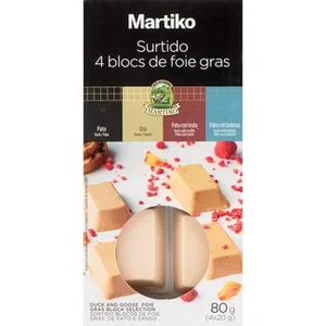 Surtido 4 Bloc de Foie Gras de Pato + Oca + Pato con Trufa + Pato con Boletus Pack 4x20 G sin Gluten Martiko 80 G