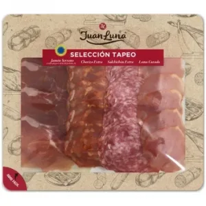 Surtido de Embutidos: Jamón Serrano, Chorizo Extra, Salchichón Extra y Lomo Curado Juan Luna 120 G.