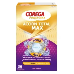 Tabletas Limpiadoras para Prótesis Dentales, Férulas Dentales y Ortodoncia Acción Total Corega 36 Ud.