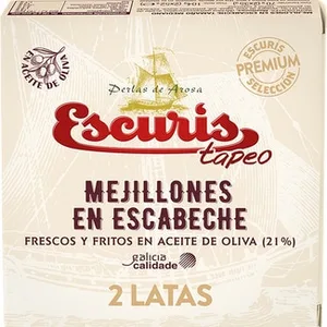 Tapeo Mejillones en Escabeche Frescos y Fritos en Aceite de Oliva Pack 2 Escuris