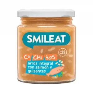 Tarrito con Cachitos de Arroz con Salmón y Guisantes desde 10 Meses Ecológico Smileat sin Gluten 230 G.