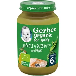 Tarrito de Brocoli y Guisantes con Pavo Ecológico desde 6 Meses  Gerber 190 G