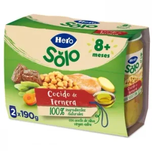 Tarrito de Cocido de Ternera desde 8 Meses Hero Baby sin Gluten Pack de 2 Unidades 190 G.