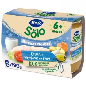 Tarrito de Crema de Verduras con Rape desde 8 Meses Buenas Noches Hero Baby Pack de 2 Unidades de 190 G.
