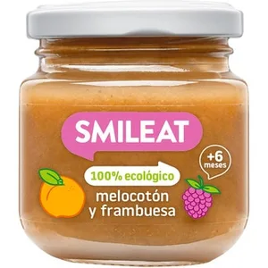 Tarrito de Melocotón y Frambuesa 100% Ecológico y sin Gluten desde 6 Meses  Smileat 130 G