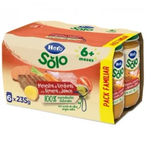 Tarrito de Menestra de Verduras Ternera y Jamón desde 6 Meses Hero Baby sin Gluten Pack de 6 Unidades de 235 G.