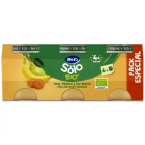 Tarrito de Pera, Plátano y Zanahoria desde 4 Meses Ecológico Hero Solo sin Gluten Pack de 6 Unidades de 120 G.