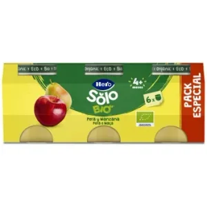 Tarrito de Pera y Manzana desde 4 Meses Ecológico Hero Solo sin Gluten Pack de 6 Unidades de 120 G.