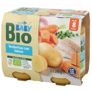 Tarrito de Verduras con Lubina desde 8 Meses Ecológico My Carrefour Baby Bio sin Gluten Pack de 2 Unidades de 200 G.