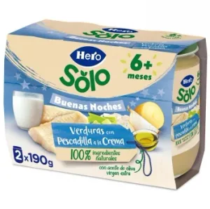 Tarrito de Verduras con Pescadilla a la Crema desde 6 Meses Hero Solo sin Gluten Pack de 2 Unidades de 190 G.
