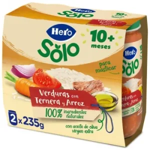 Tarrito de Verduras con Ternera y Arroz desde 10 Meses Hero Baby sin Gluten Pack de 2 Unidades de 235 G.
