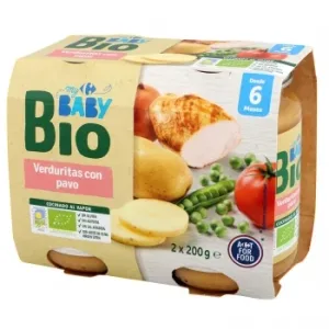 Tarrito de Verduritas con Pavo desde 6 Meses Ecológico My Carrefour Baby Bio sin Gluten Pack de 2 Unidades de 200 G