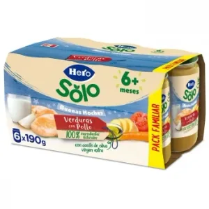 Tarrito de Verduritas con Pollo desde 6 Meses Hero Solo Buenas Noches sin Gluten Pack de 6 Unidades 190 G.