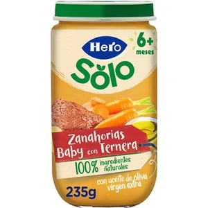 Tarrito de Zanahorias Baby con Ternera desde 6 Meses Hero Solo sin Gluten 235 G.