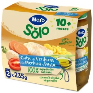 Tarrito Guiso Verduras con Merluza y Pasta desde 10 Meses Hero Solo Pack de 2 Unidades de 235 G.