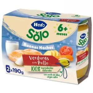 Tarrito de Verduritas con Pollo desde 6 Meses Hero Baby Buenas Noches sin Gluten Pack de 2 Unidades 190 G.