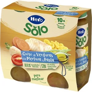 Tarritos de Guiso de Verduras con Merluza y Pasta para Masticar desde 10 Meses Pack 2 Hero Solo