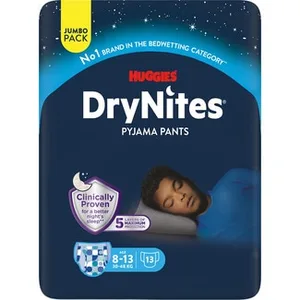 Teen Calzoncillos de Noche Absorbentes para Niños 8-13 Años 30-48 Kg Talla Grande  Huggies DRY Nites 13 Unidades