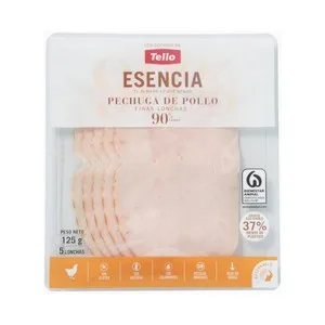 Tello Pechuga de Pollo Cortada en Lonchas Tello Esencia 125 G.