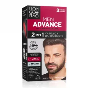 Tinte de Cabello Hombre 2 en 1 Cabello, Barba y Bigote Tono 3 Castaño Oscuro Llongueras Men Advance 1 Ud.